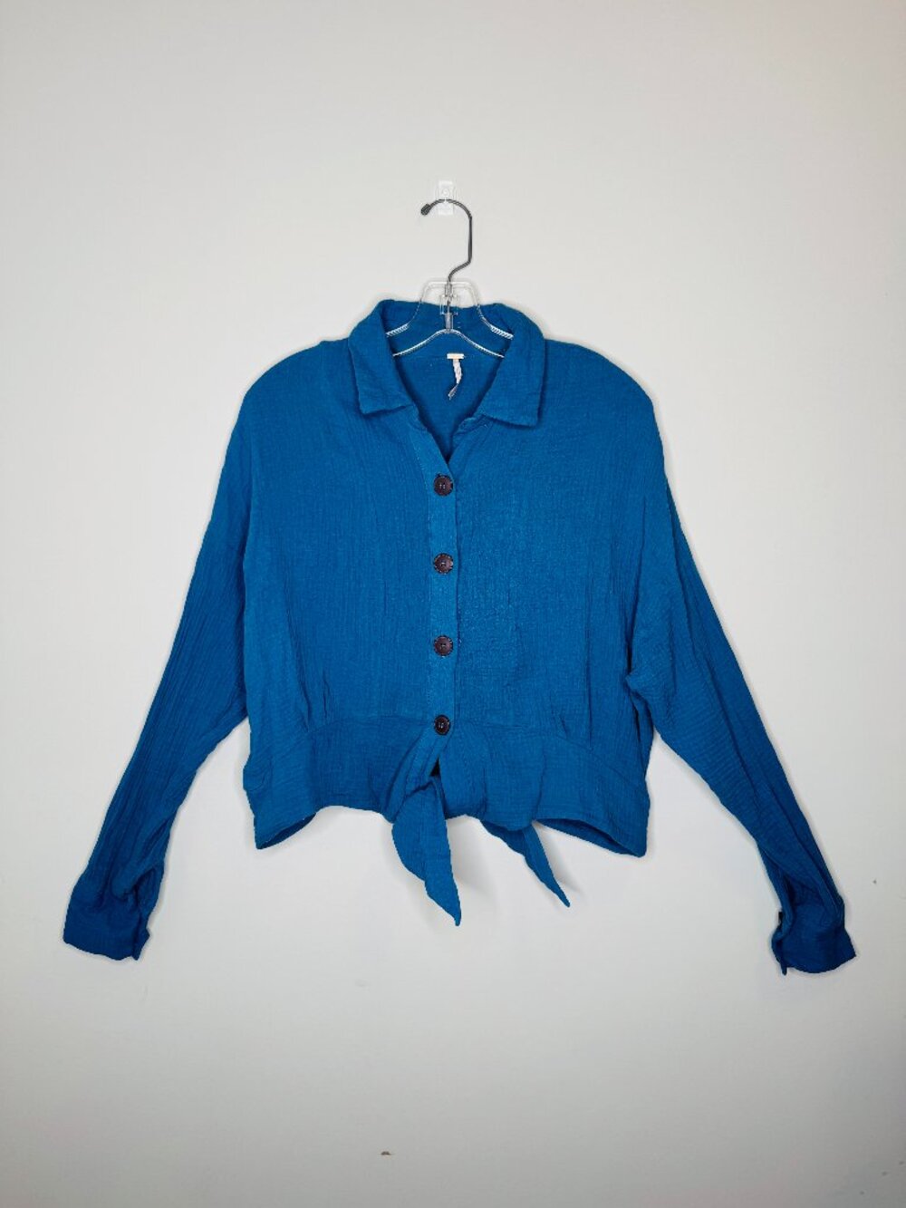 Free People Sunstreaks Tie Front Shirt Womens S Cropped Button Front Long Sleeve